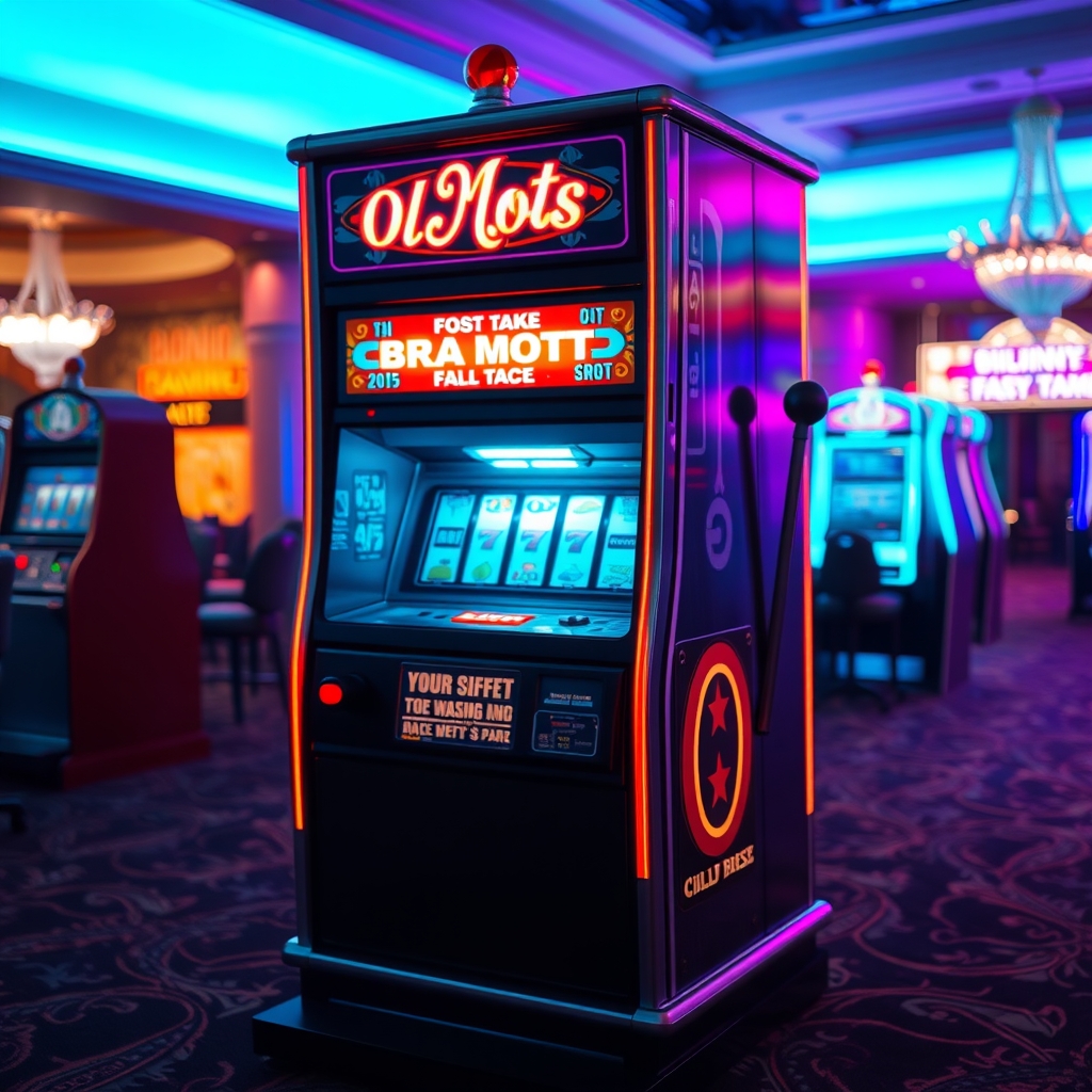 Slot machine vintage con luci al neon in un casino non aams